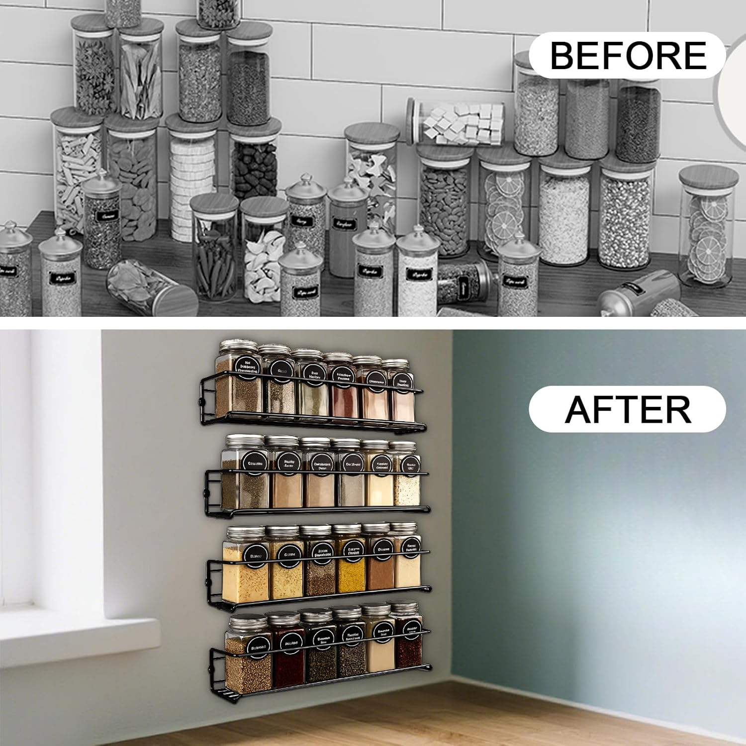 Menbyci Wall Spice Rack Organizer for Cabinet Door- 6 Tier Spice Rack Wall Mount with Adhensive Stickder & Screws - Screw Wall Mounted Spice Rack or Adhesive Hanging Spice Rack