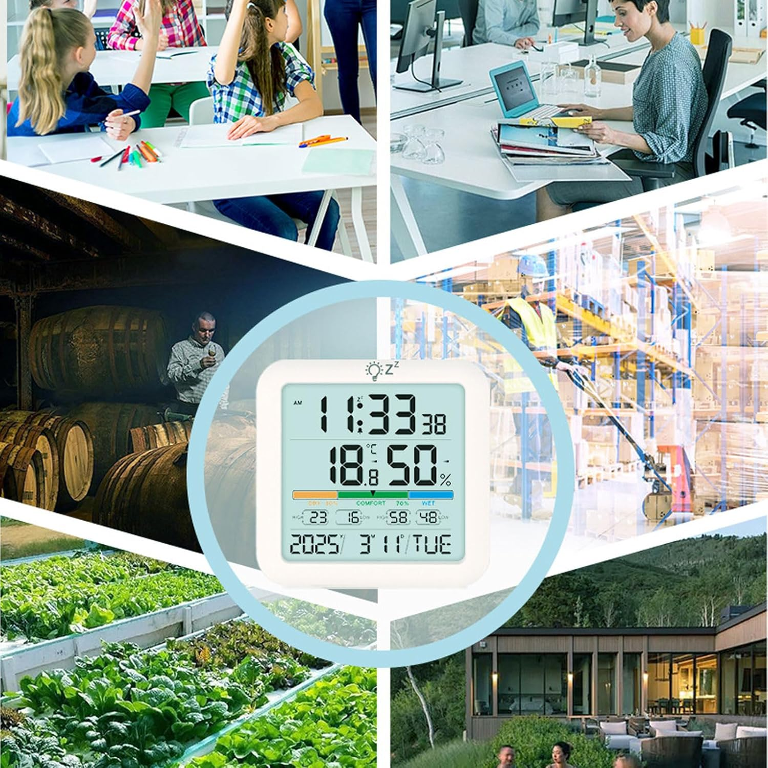 Digital LCD Hygrometer Thermometer Clock with Backlight for Home Temperature Monitoring image number 2