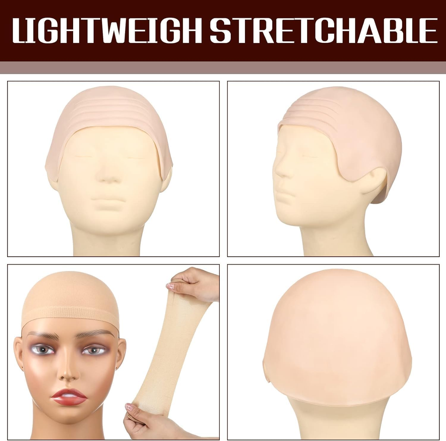 ZHER-LU 2Pcs Bald Cap Halloween Bald Caps Makeup Latex Bald Head Wig Cap Bald Hat Costume Accessories for Adults(Skin Color)