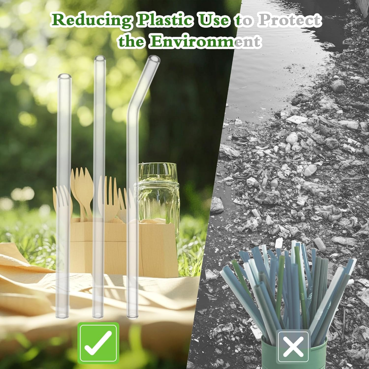 12-Pack Glass Straws Reusable Drinking Straw, Including 4 Straight and 4 Bent Straws & 2 Extra Wide Straw with 2 Cleaning Brushes, Dishwasher Safe for Smoothies, Milkshakes, Juices image number 4