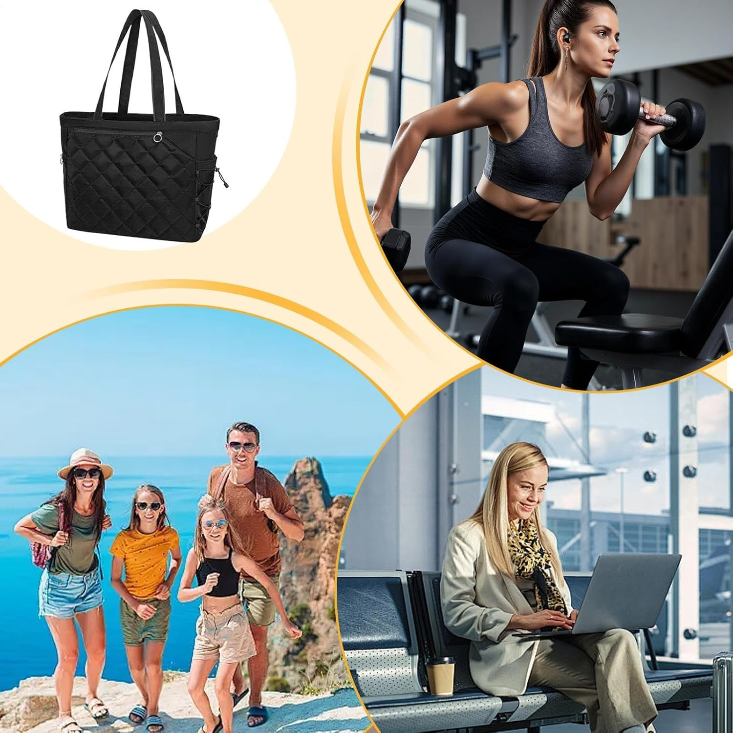 Tennis Tote Bag - 17.32 Inches Large Gym Bag for 2 Rackets, Sports Storage with Shoe Compartment and Wet Pocket, Travel Fitness for Daily Workout Weekend Training Outdoor Activities image number 2