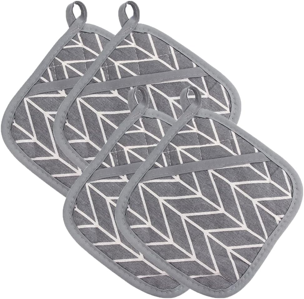 4 Pieces Extra Large Cotton Pot Holders and Oven Gloves Set, Heat Resistant Square Handles, Ideal for Cooking, Baking and Kitchen Use