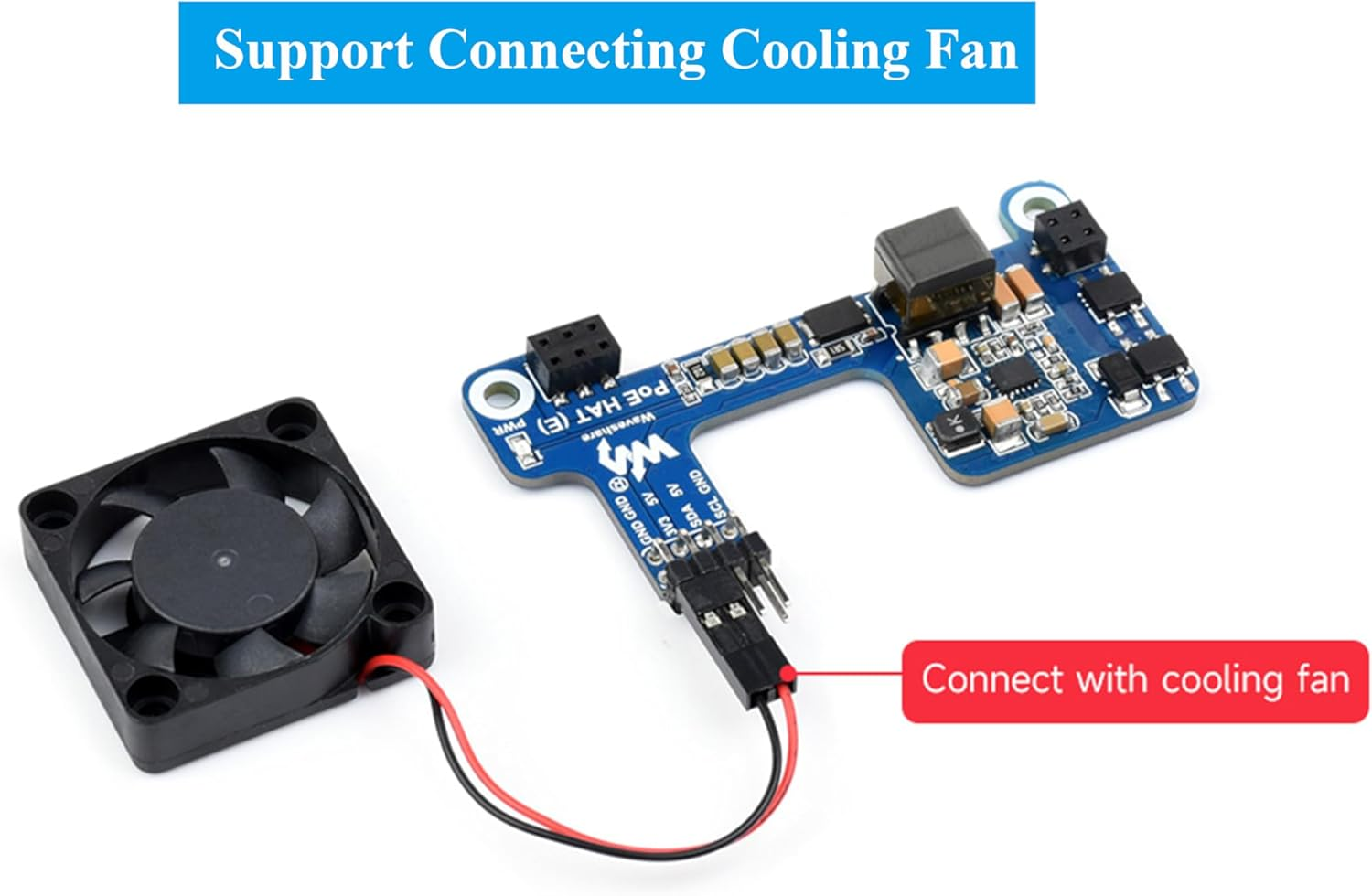 Waveshare Poe HAT E for Raspberry Pi 4B/3B+, Power over Ethernet (Poe) Support 802.3Af, Compatible with Raspberry Pi Official Case, Support Connecting Cooling Fan image number 1
