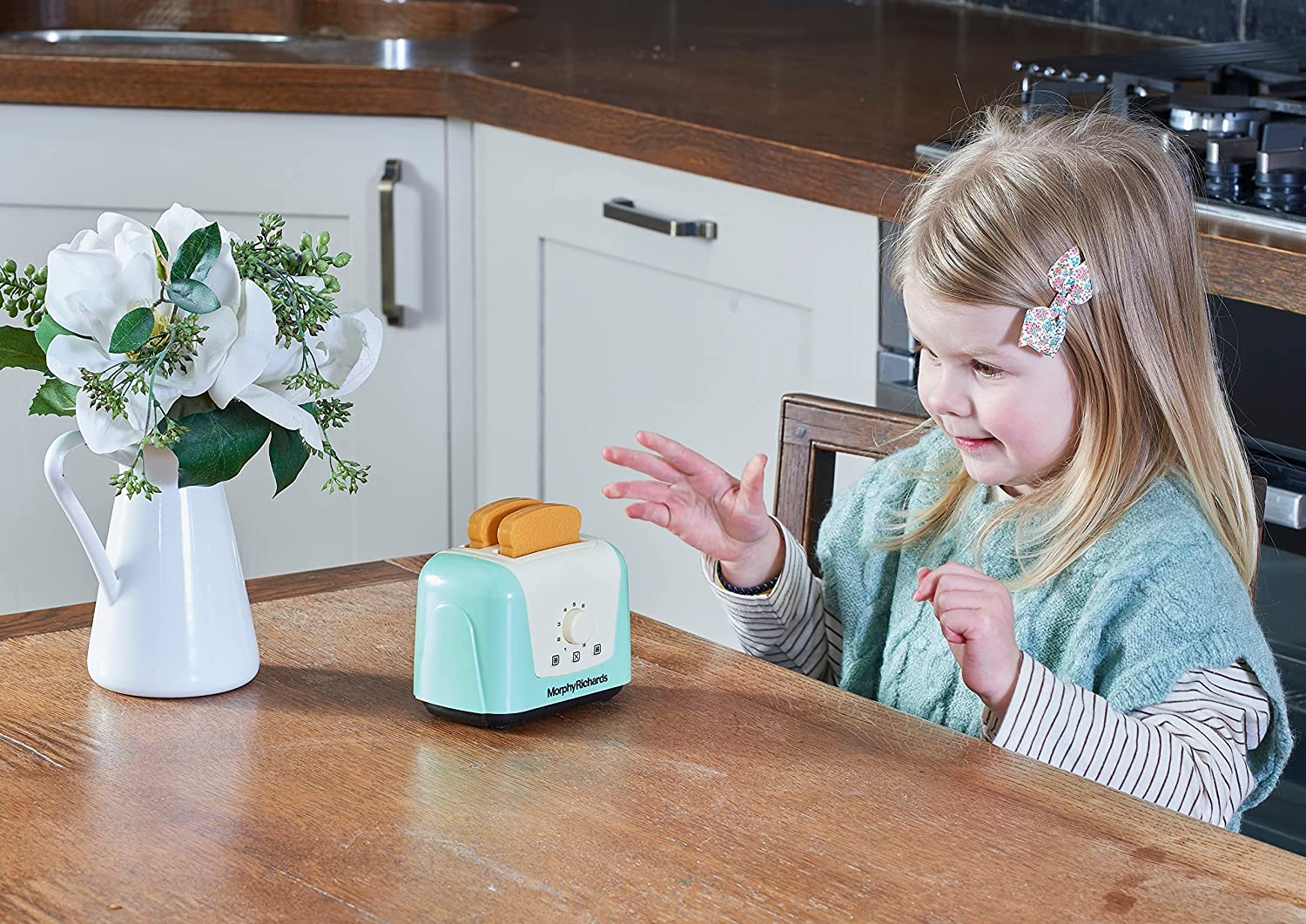 Casdon Morphy Richards Toaster | Pop-Up Toy Toaster for Children Aged 3+ | Includes 2 Pieces of Pretend Toast for Realistic Play!, Teal image number 1