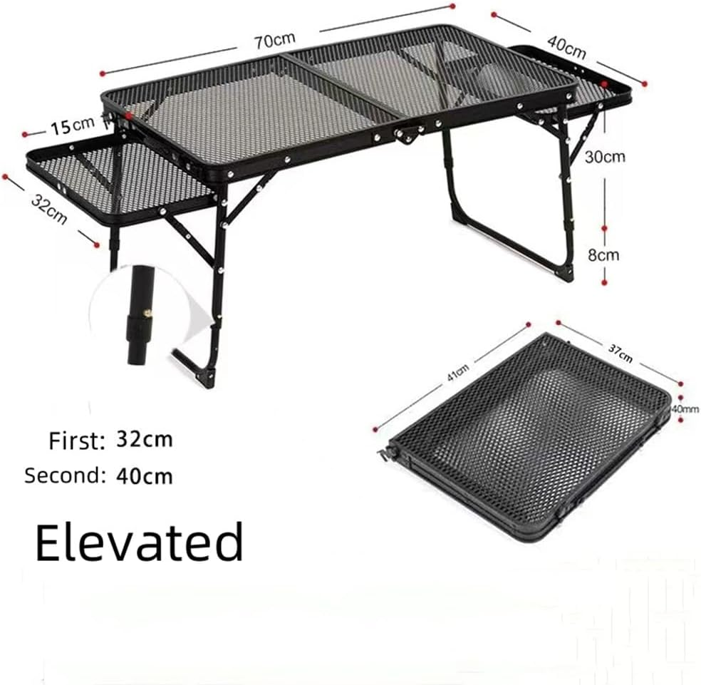 Family Camping Table with 2 Side Shelves, Folding Metal Grill Table, 2 Adjustable Heights, Picnic Table/Outdoor Table with Wing Panels Side Shelf for Outside, Camping, Picnic, Beach and BBQ image number 5
