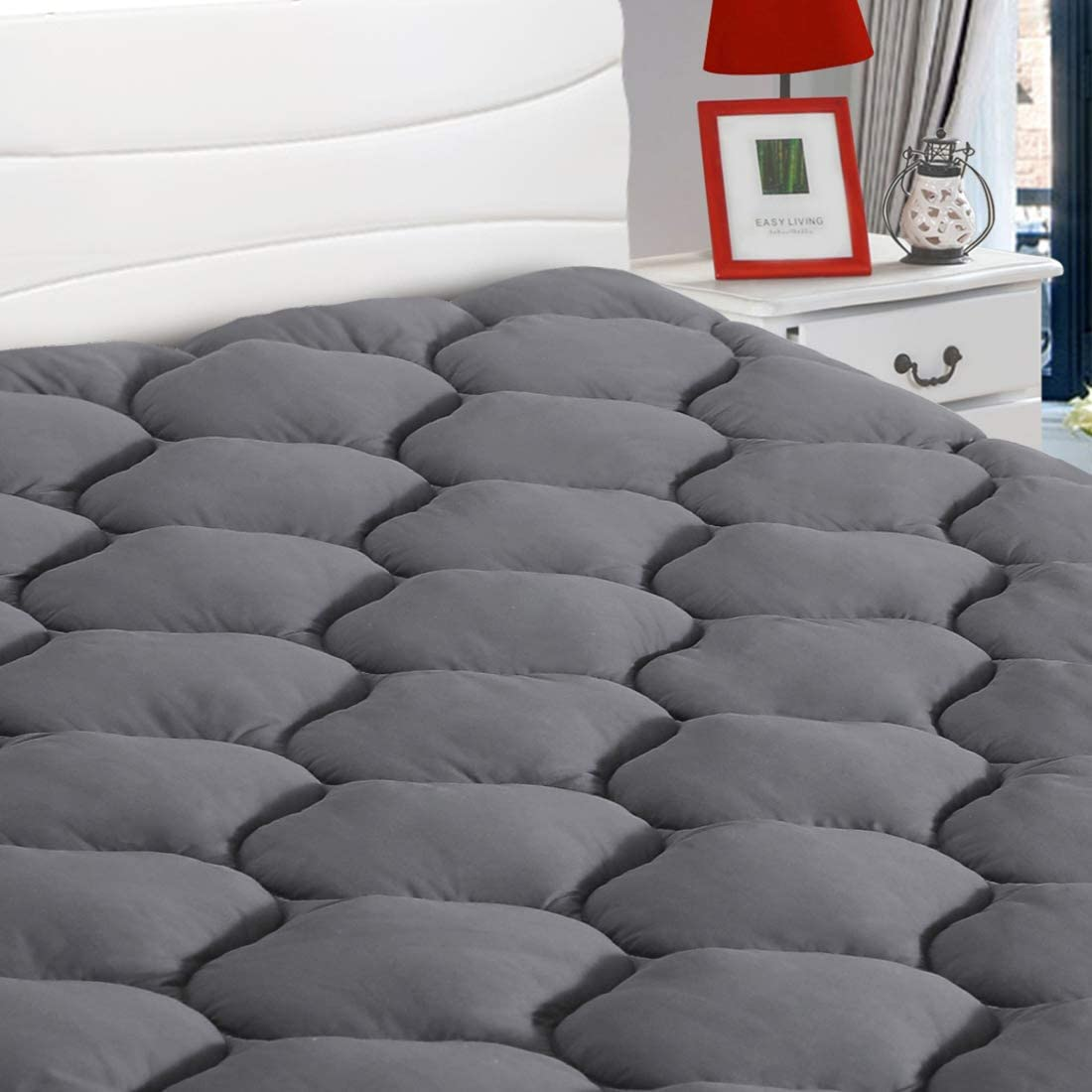 (Full, White) - Overfilled Fitted Mattress Pad Cover(8-21 Deep Pocket)-Cooling Mattress Topper with Snow down Alternative Fill(Full, White)