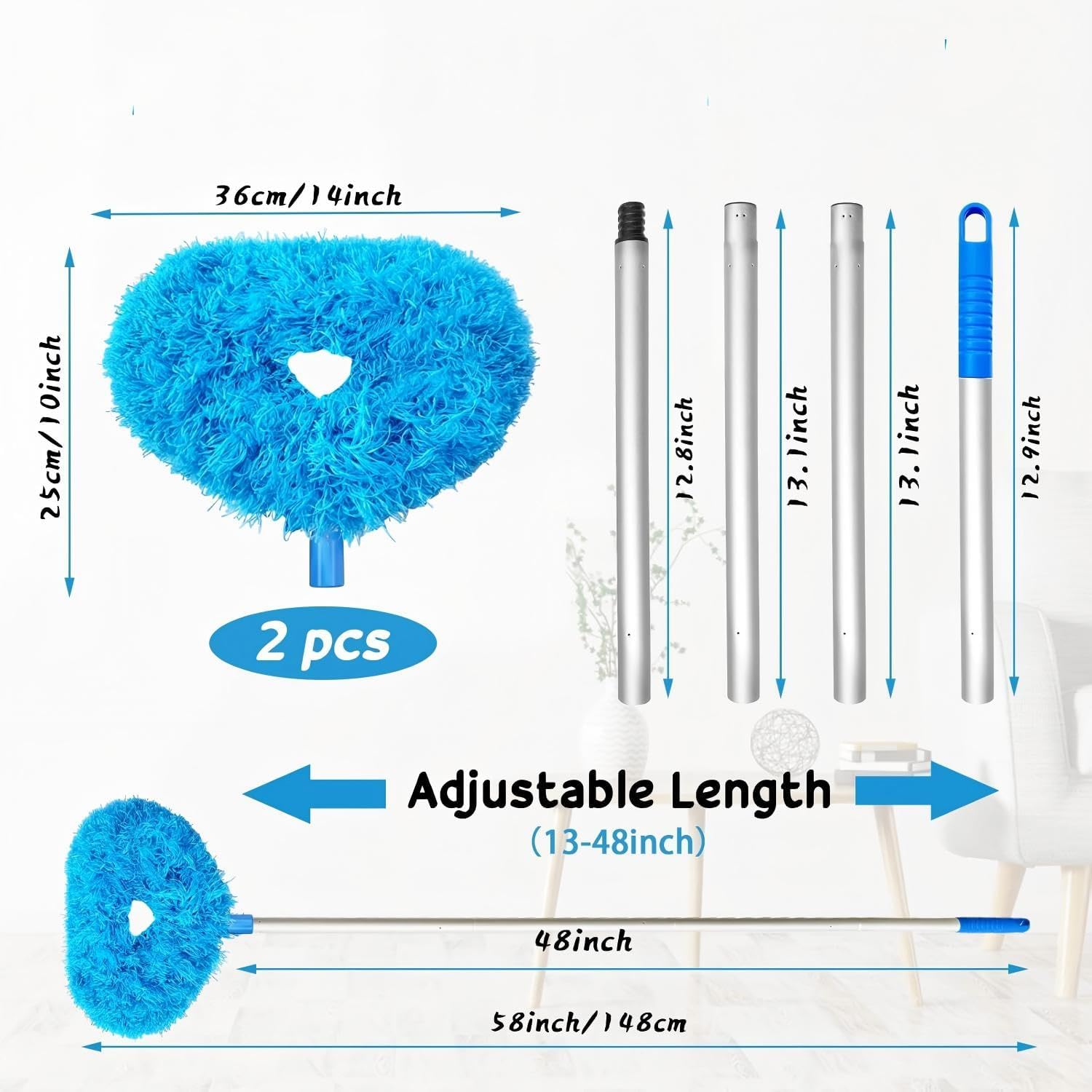 AHGXG Ceiling Fan Cleaner Duster, Microfibre Extendable Handle, 13-48 In, Reusable Blade Cleaner for Bookshelves, Windows, Doors, image number 5