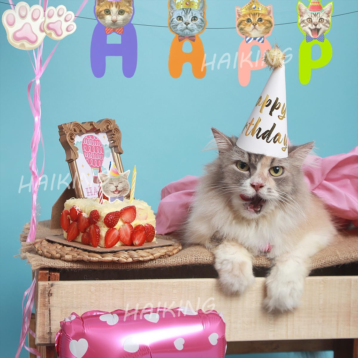 Cat Theme Birthday Party Decorations, 1 Set Kitten Happy Birthday Decorations with Cake Toppers (Colorful) image number 4