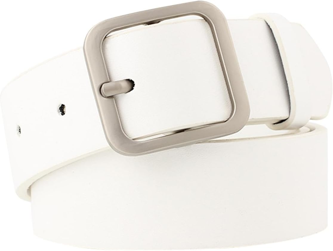 Vseutiac PU Leather Belt Women Single Prong Square Buckle 1.3" Fashion Wide Decorative Belt Female Waist Belt For image number 7