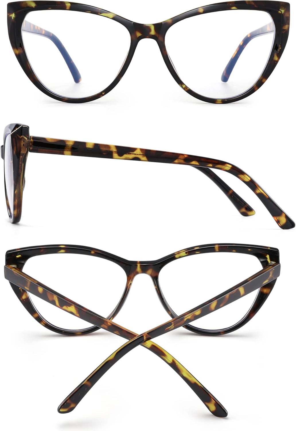 TEAPLMTT 2 Pack Cat Eye Blue Light Blocking Glasses for Women Trendy TR90 Frame anti Blue Ray Eyesatrain Computer Eyeglasses - Tortoise+Clear image number 3