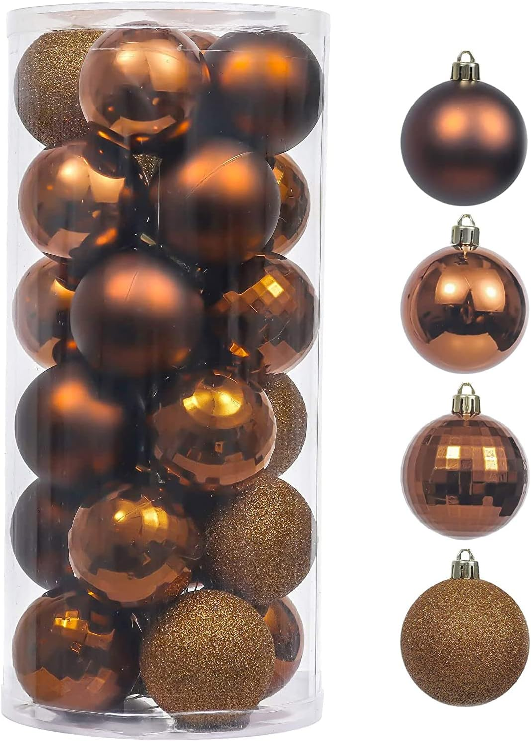 Valery Madelyn 24Ct Bronze Copper Shatterproof Christmas Ball Ornaments, 2.36 Inches Luxury Brown Hanging Ornaments for Christmas Trees Xmas Holiday Decor