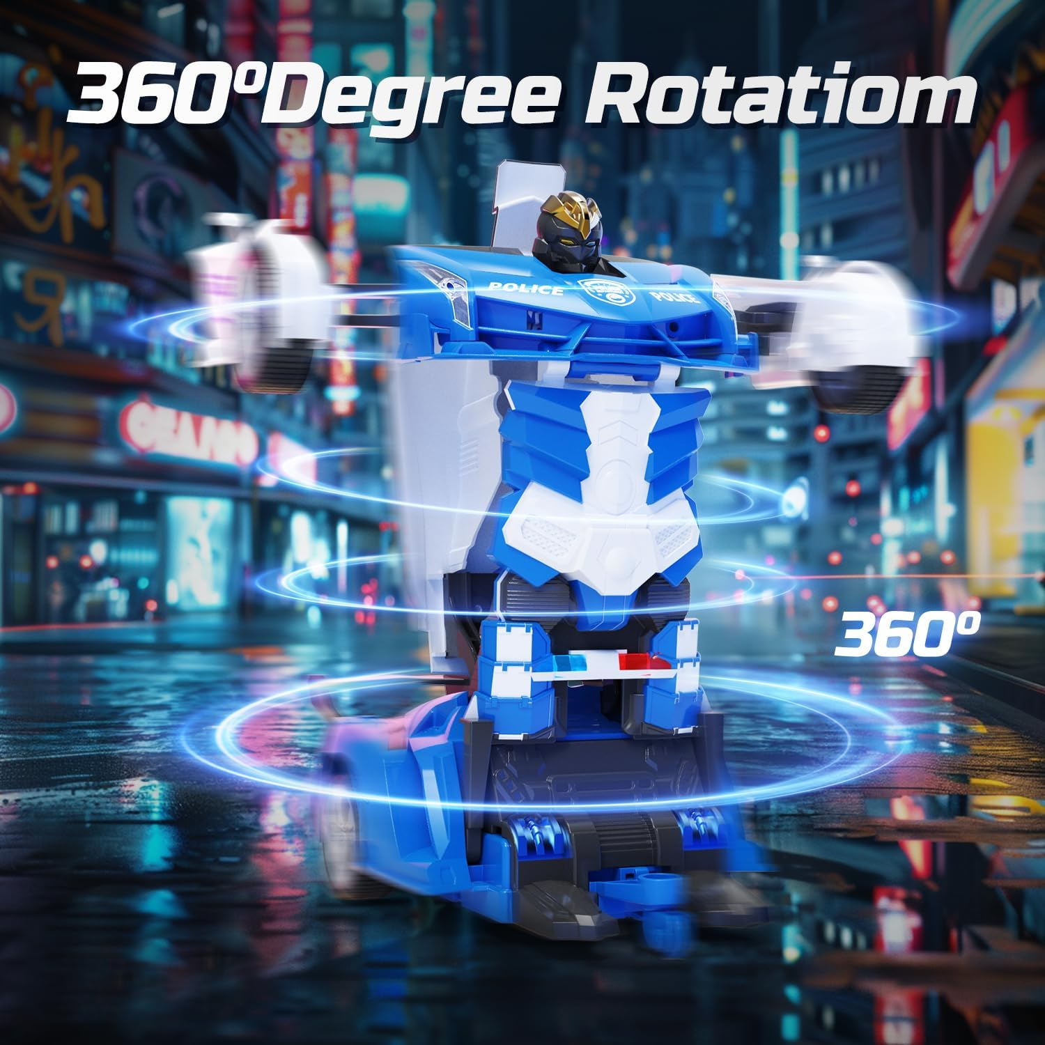 DEERC RC Police Car Transform Robot, 2.4Ghz Remote Control Police Cars for Kids, 1:18 Scale Robot Toy Car W/One-Key Transformation, 360&deg; Rotation, Auto Mode, Rechargeable Battery, Robot for Man Boys image number 2