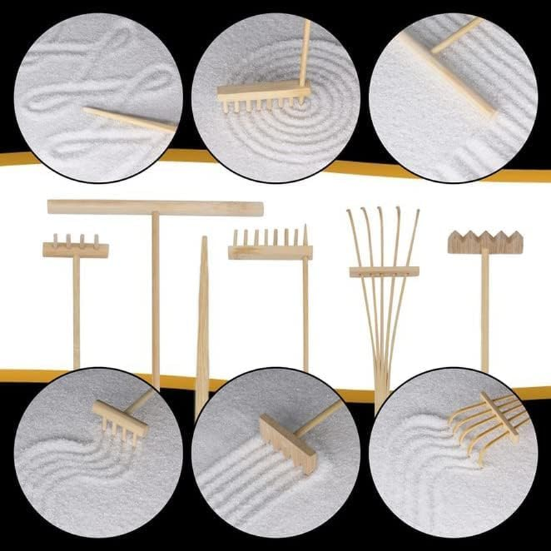 Island Falls Home Zen Garden Kit 11X8In. Beautiful Japanese Decor Mini Rock Feature Gift Set for Home, Office Desk. Zen Sand Garden, 6 Tools, 15 Accessories. Sand Tray Therapy Desktop Meditation Room