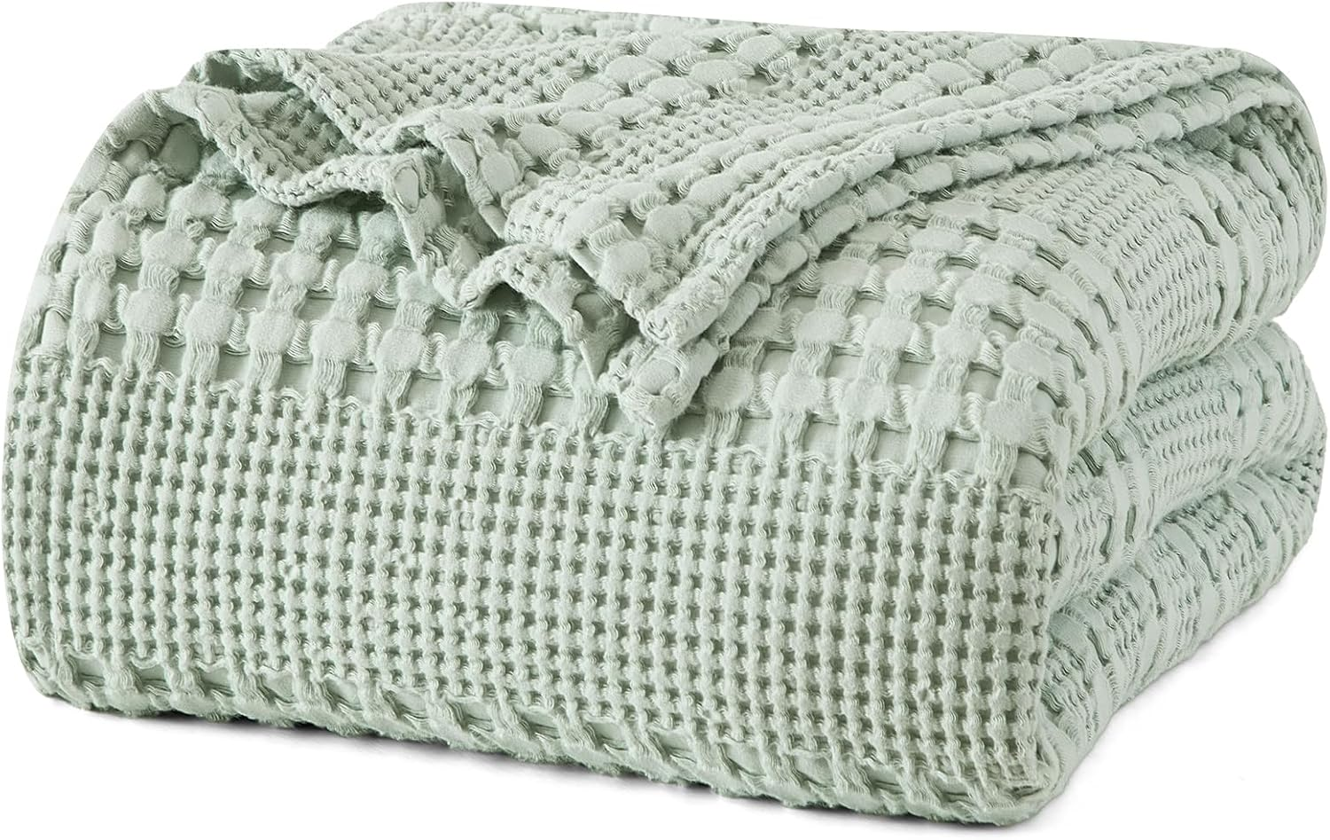 PHF 100% Cotton Waffle Weave Blanket Twin Size, Soft Lightweight Breathable Cozy Summer Blankets for Bed, Luxury Aesthetic Woven Bedding for Home Decor, 66"X90", Sage Green image number 1