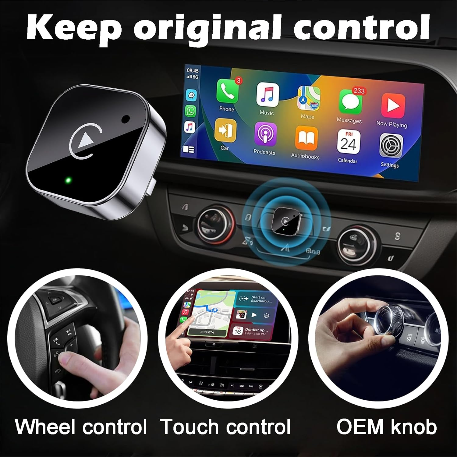 Wireless for Carplay Adapter 2025-Mini USB Auto Adapter Converts Wired to Wireless, Plug-And-Play for Vehicles with Factory Carplay, Connection for Iphone 6+ & a Iosndroid 11+ Systems (2017+Cars)