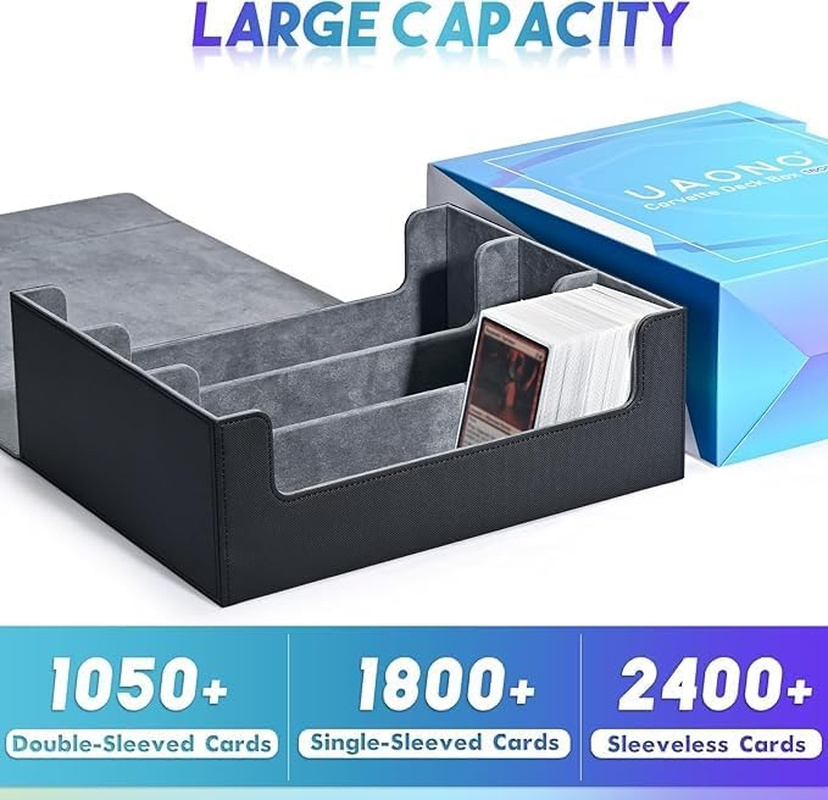 PU Leather Card Deck Case Organizer for Trading Cards, Commander Guard Card Holder 1800+ Card Storage Box, Magnetic Closure Suitable for Game, Sport, TCG, Pokemon Cards -Black image number 5
