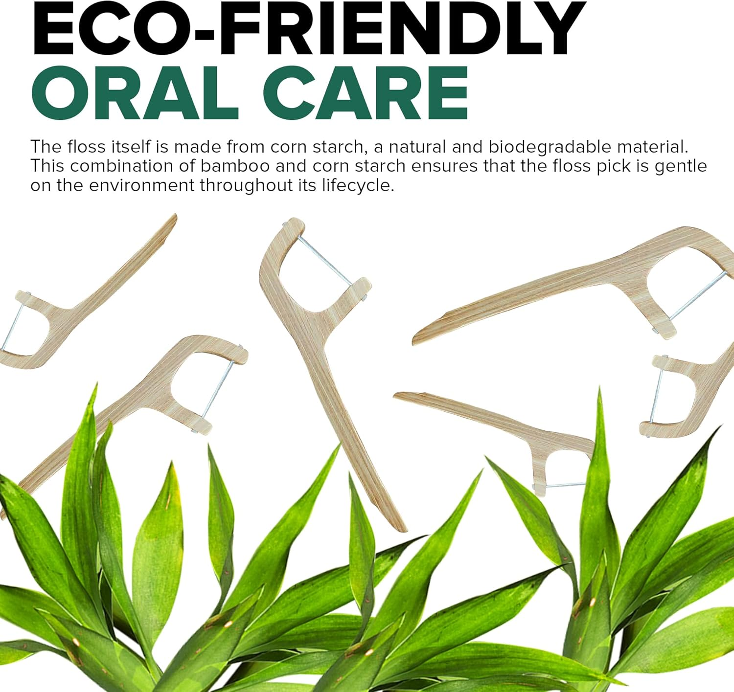 Naturals Eco-Friendly Biodegradable Floss Sticks- Sustainable Bamboo Dental Flosser with Toothpick & Corn Starch Picks for Gentle Oral Care and Fresh Breath - Plastic-Free and Zero Waste