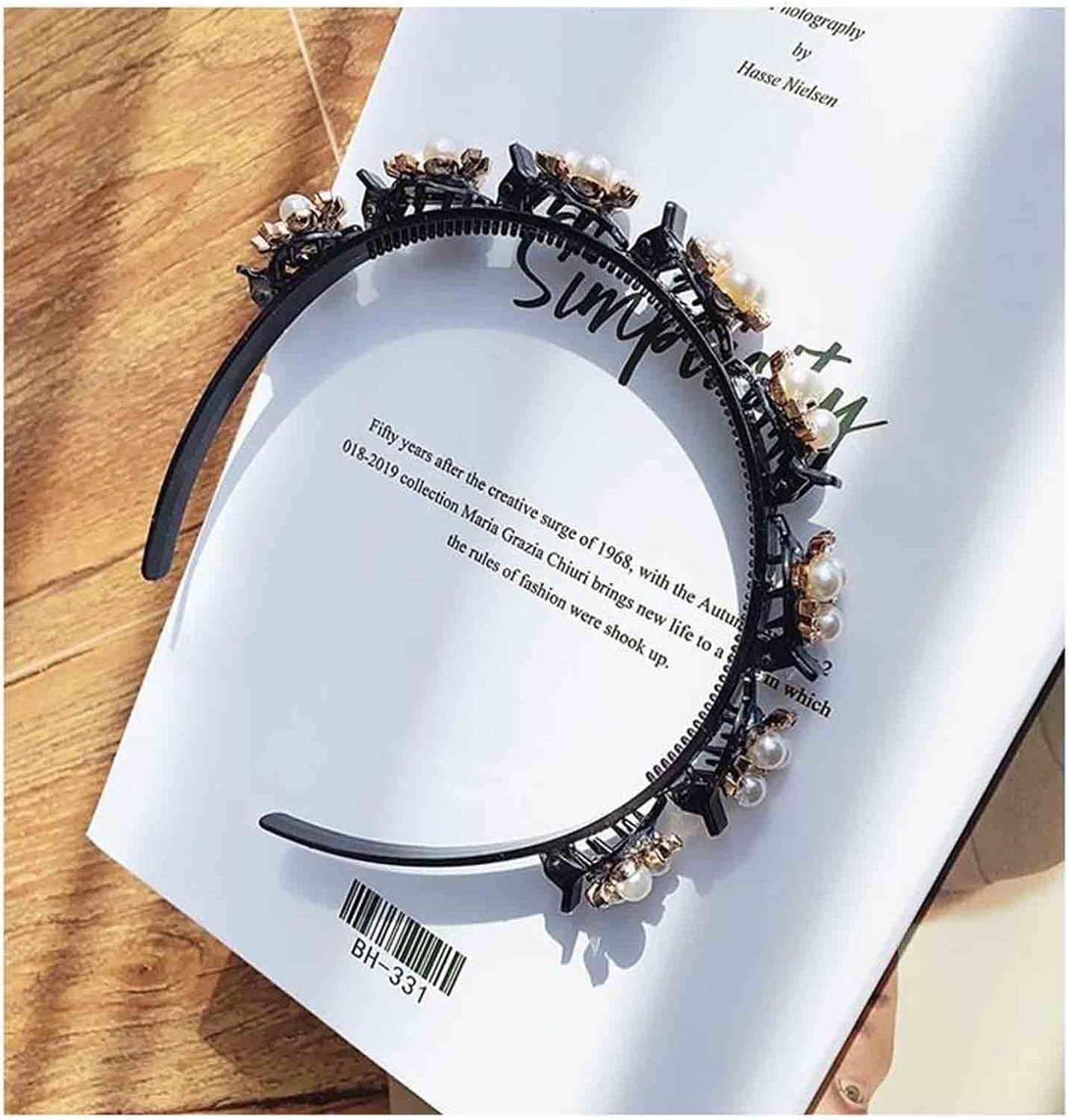 Yheakne Vintage Pearl Headband Hair Bands Rhinestone Pearl Bridal Headband White Faux Pearl Hair Bands Hairpiece Crystal Pearl Wedding Hair Accessories for Women and Girls image number 3