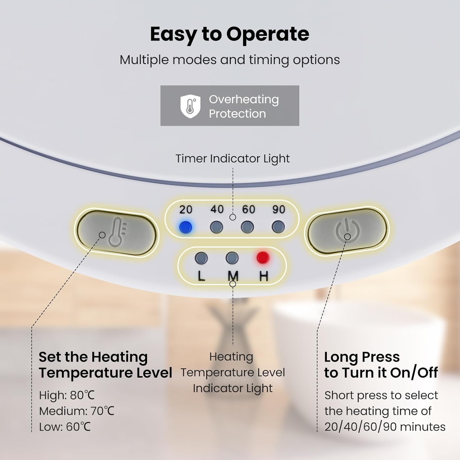 Costway Towel Warmer Bucket, 23L Large Luxury Bucket-Style Towel Warmer W/Fragrant Disc Holder, ETL Certified Bath Towel Warmer W/ 3-Level Heating, 20/40/60/90 Min Timer & Auto Shut Off image number 4