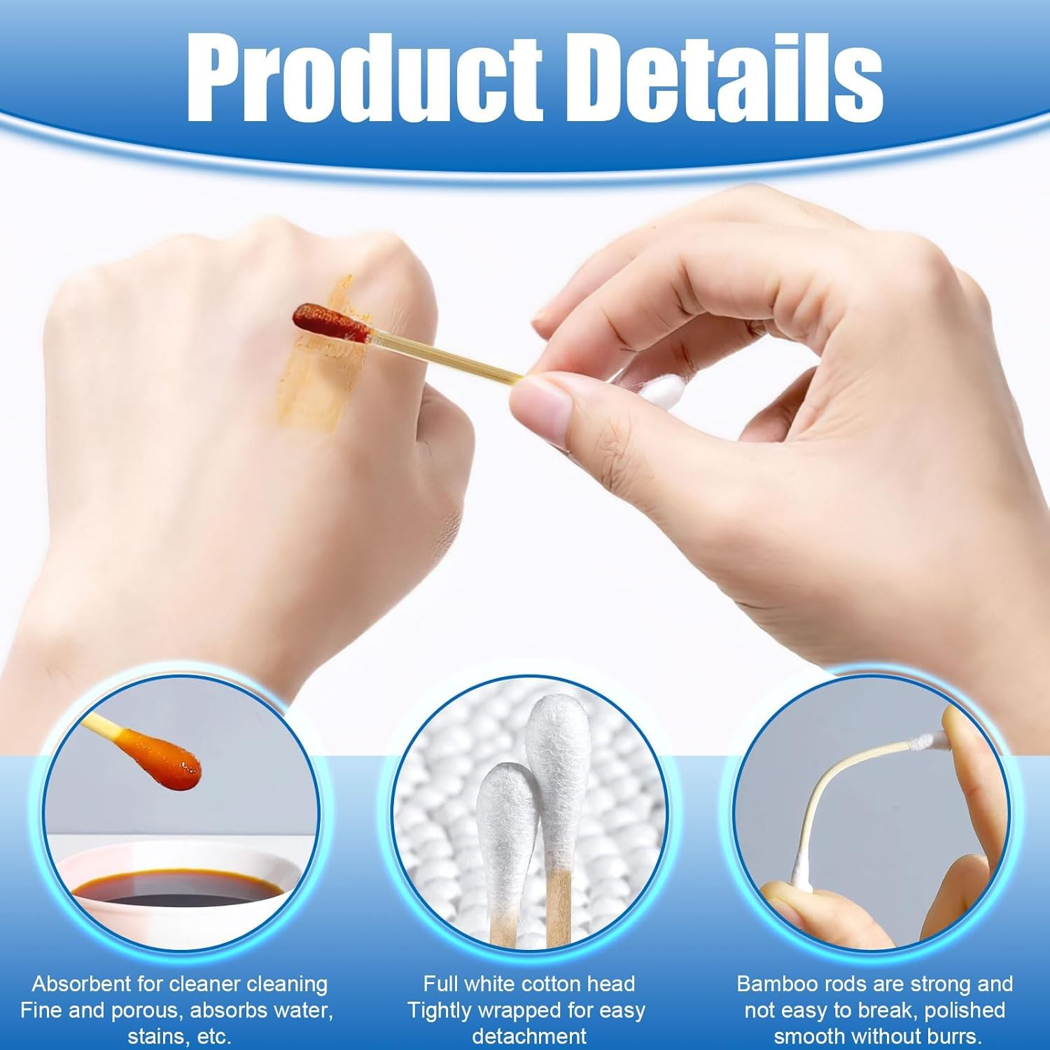 Cotton Swab, 500 Pcs Bamboo Cotton Swabs, round Tips Cotton Swabs for Makeup, Ears, Pet, Electronics Cleaning (White) image number 5