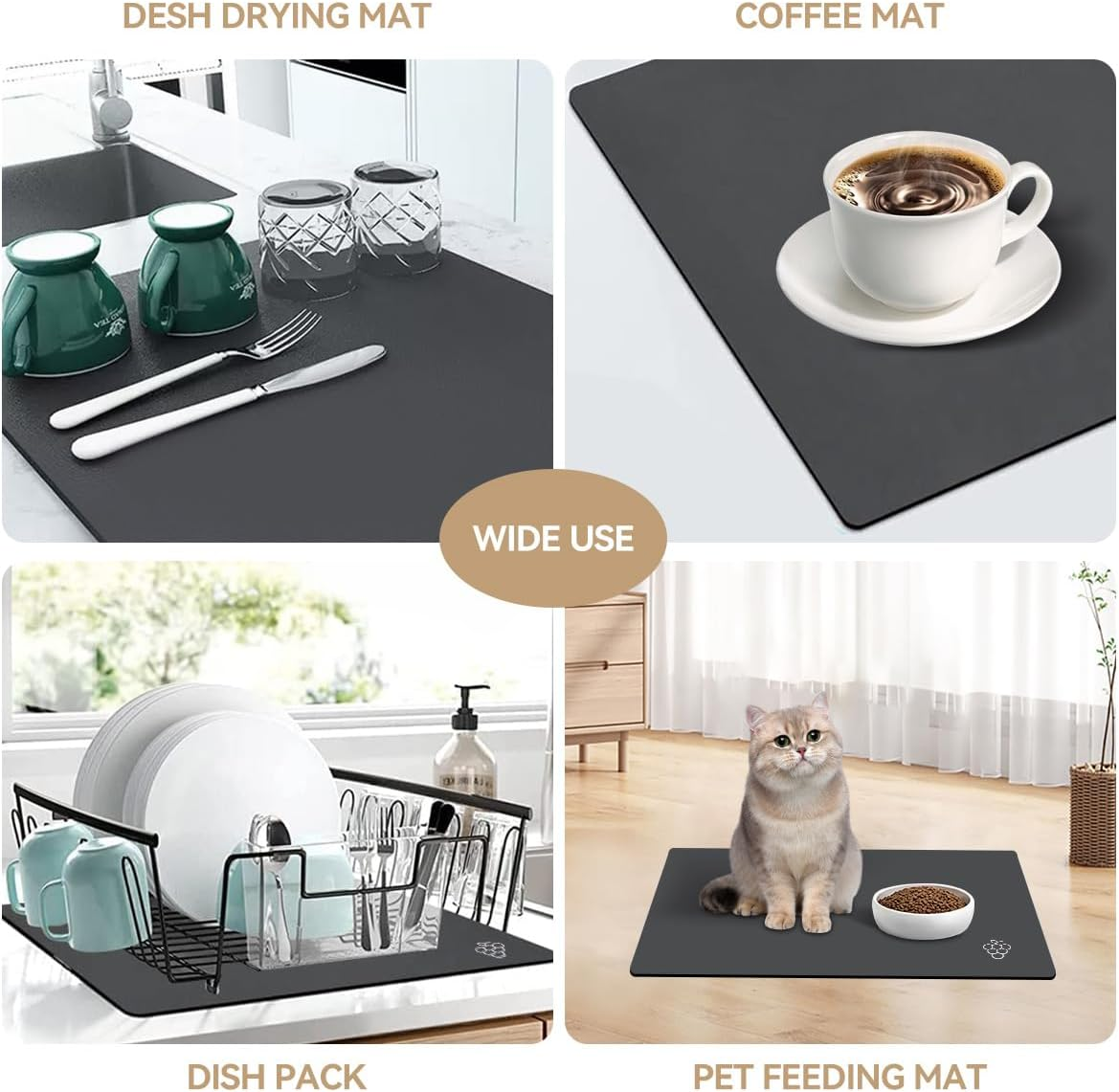 Proxima Direct 50 X 60CM Coffee Mat Hide Stain Rubber Backed Absorbent Dish Drying Mat Coffee Machine Mat Coffee Accessories for Kitchen Counter for Countertops Decor Service Spill Mat image number 4