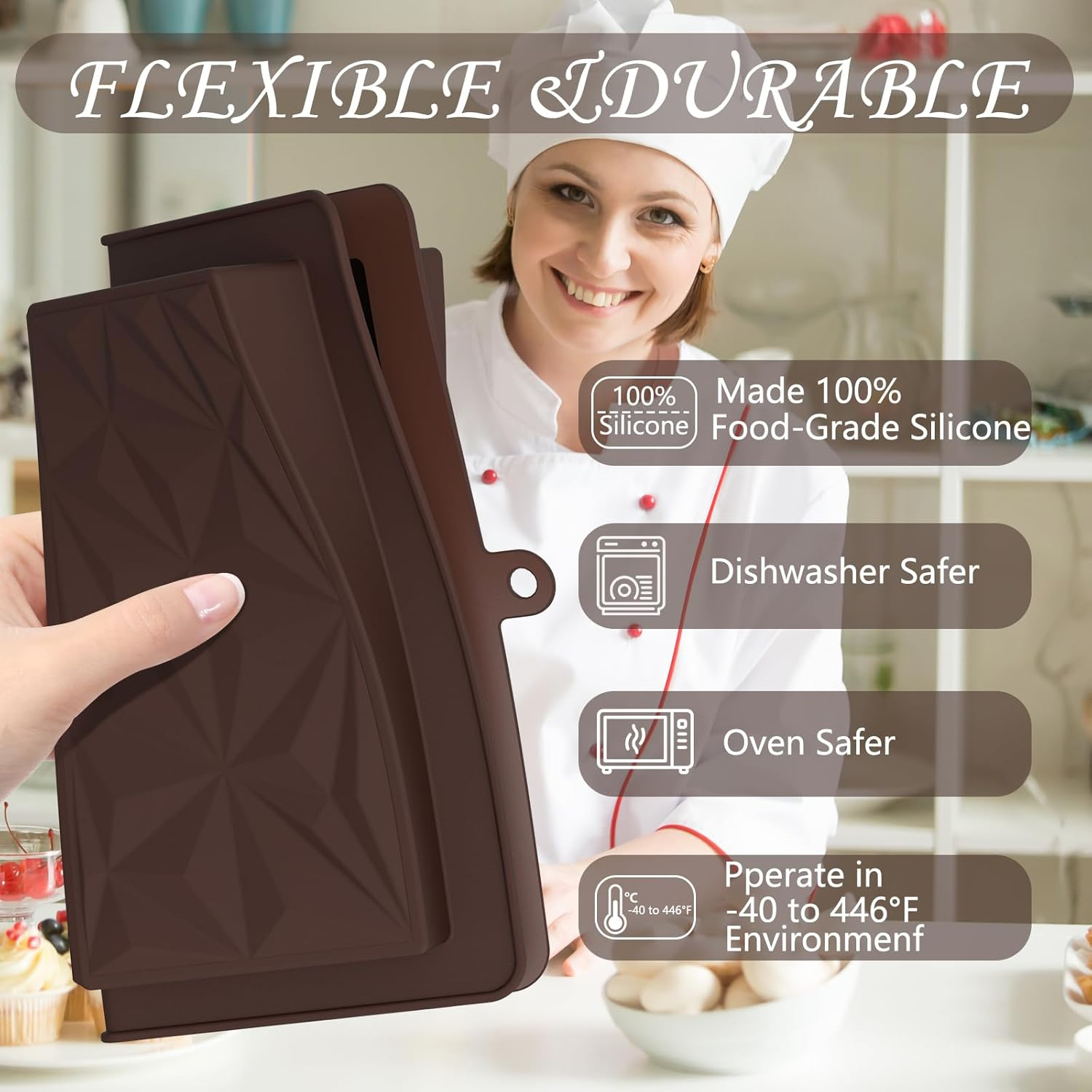 2PCS Chocolate Moulds，Geeric Dubai Deep Chocolate Bar Mold Silicone Deep Upgraded Break Apart Non-Stick Easy Release Chocolate DIY Molds Baking Molds for Wax Melts,Candy,Jell - Nine-In-One image number 2