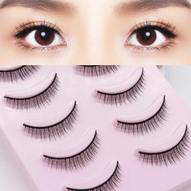 5 Pairs of Eyelashes, Eye Lashes, 8 Mm, Artificial Eyelashes, Fake Lashes, Natural Eyelashes, Thin Band, False Eyelashes, 3D Volume Eyelash Extensions, Curl Eyelashes image number 4