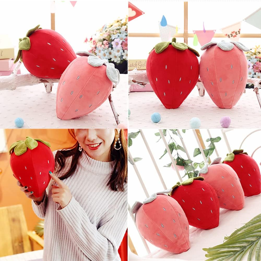 AUCOOMA Soft Fruit Stuffed Strawberry Plush Pillow, Cute Pink Plush Toy for Kids, 10" image number 3