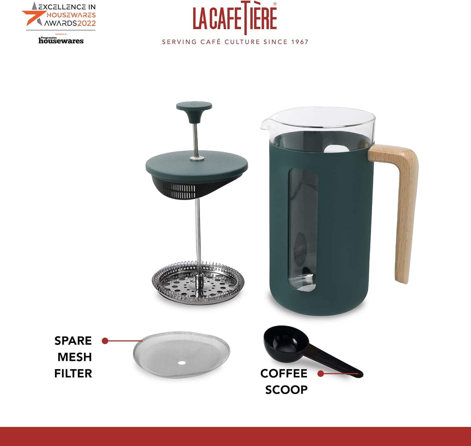 La Cafeti&egrave;re Pisa Stainless Steel Cafeti&egrave;re, 8 Cup French Press, Green, Gift Boxed - Copper image number 4