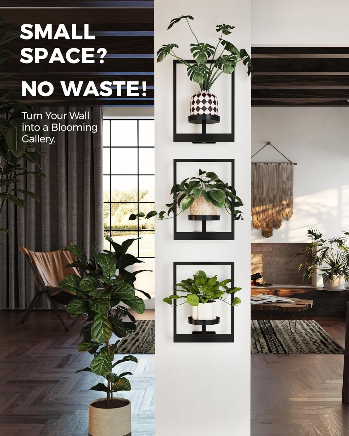 Bamworld Picture Frame Wall Plant Holder Window Plant Shelf Wall Decor Wall Hanging Planters Plant Hanger Outdoor Wall-Mounted Plant Rack Black Metal 3 Pack (Patent Design) image number 4