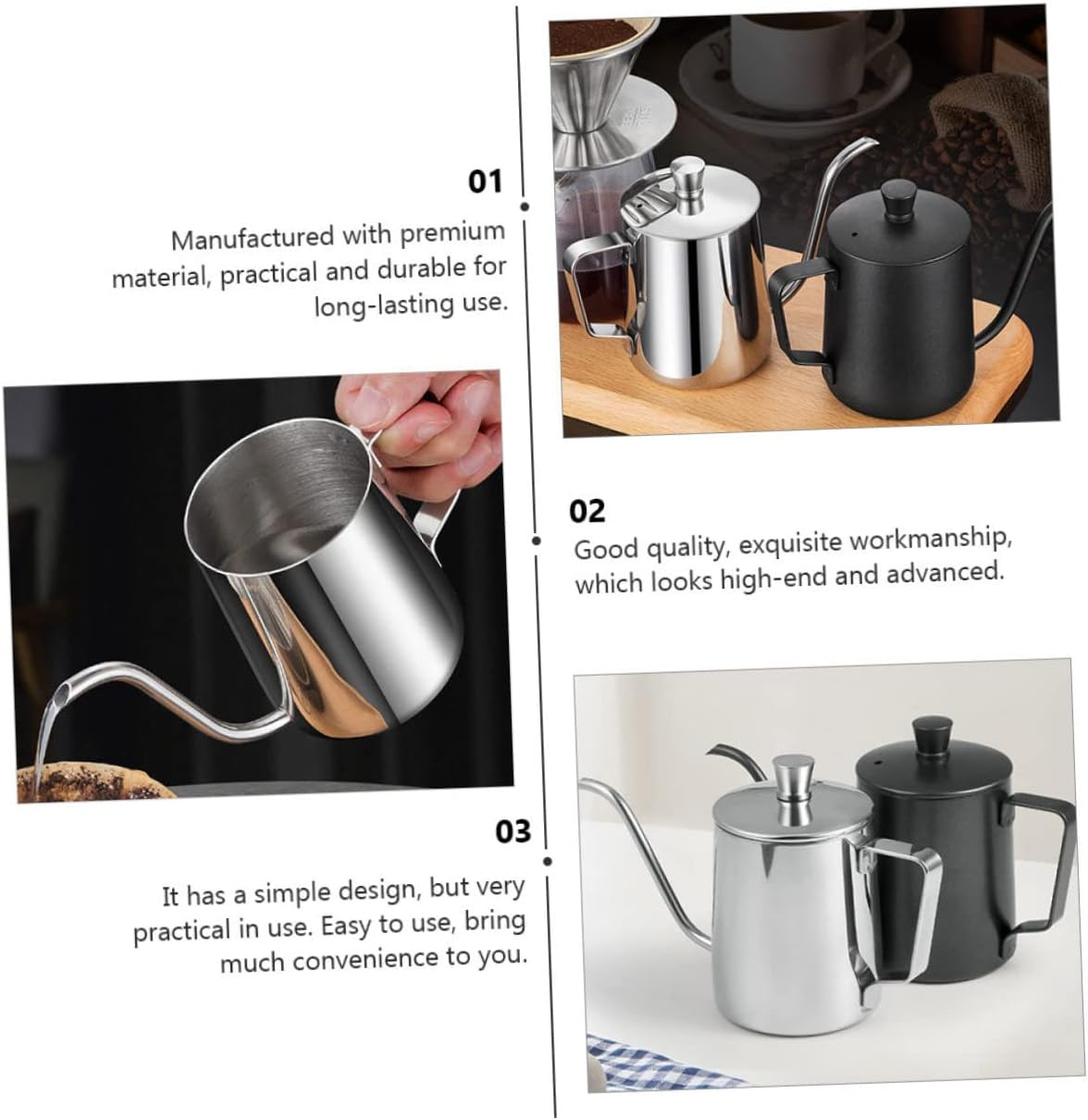 JECOMPRIS Stainless Steel Coffee Kettle with Lid Polished Mini Teapot for Home Use Hot and Cold Beverage Pot Practical Espresso and Tea Pouring Tool Safe Material