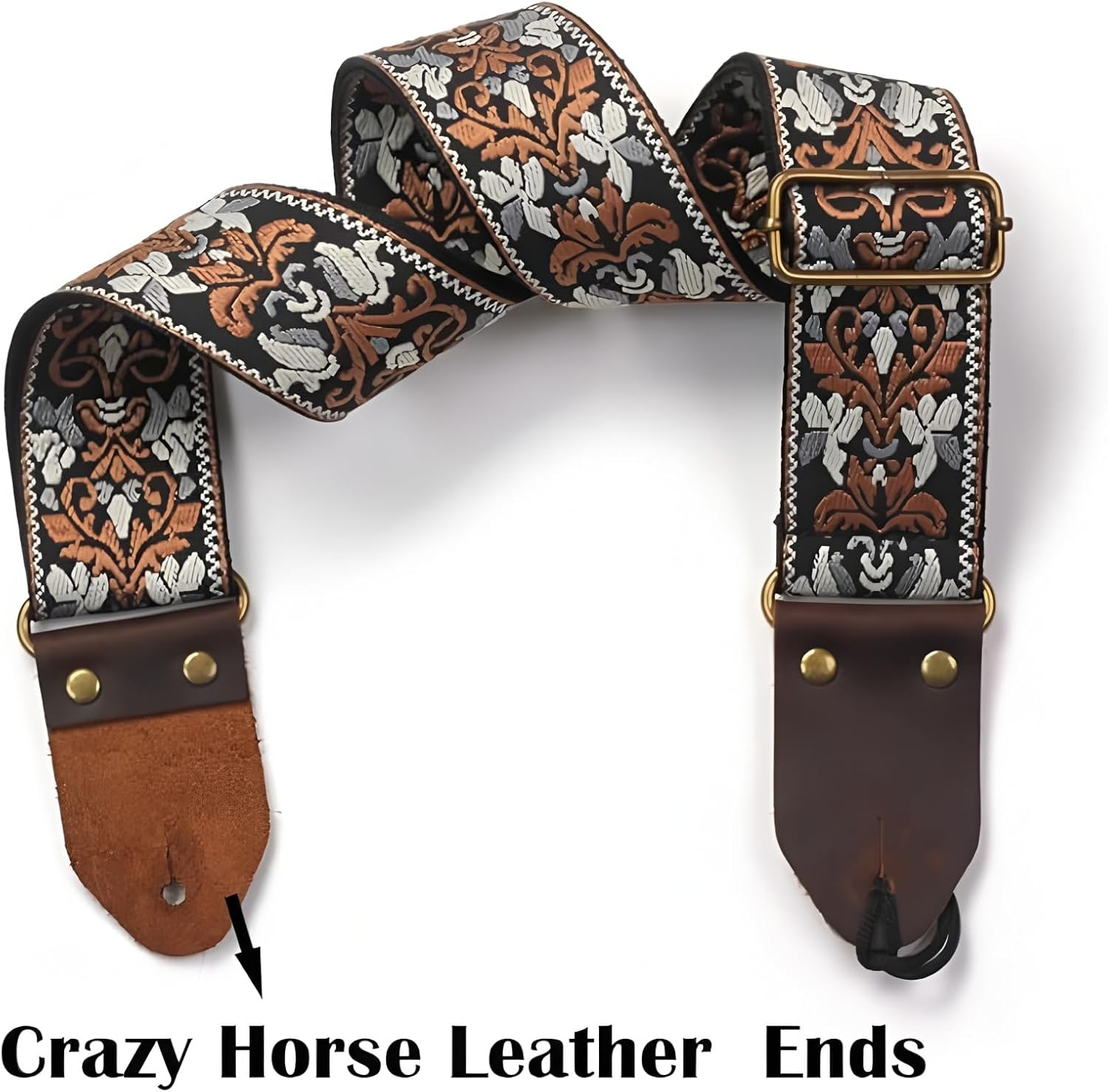 Leather Guitar Strap with Cotton Jacquard Embroidery - Adjustable for Bass/Electric/Acoustic Guitar, Padded Shoulder Support, Includes Strap Locks & Picks image number 3