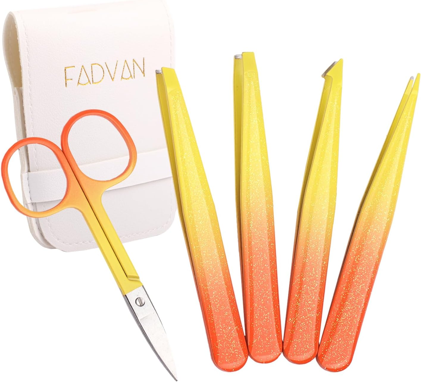 Eyebrow Tweezers Set, 5Pcs Tweezers for Women Facial Hair, Eyebrow Scissors for Ingrown Hair Removal, Professional Stainless Steel Precision Tweezers, Eyebrow Tweezers for Women &Men (Lemon)