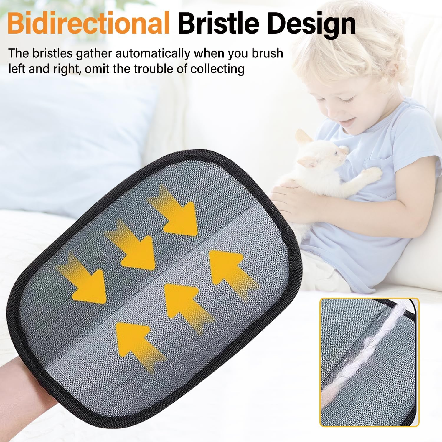 Pet Hair Remover Glove, Double Sided Pet Grooming Gloves, Electrostatic Removal Gloves for Pet Hair, Reusable Dogs Cats Hair Gloves for Furniture Bed Sheets Couch Clothes Carpet Car Seat (1PCS) image number 2