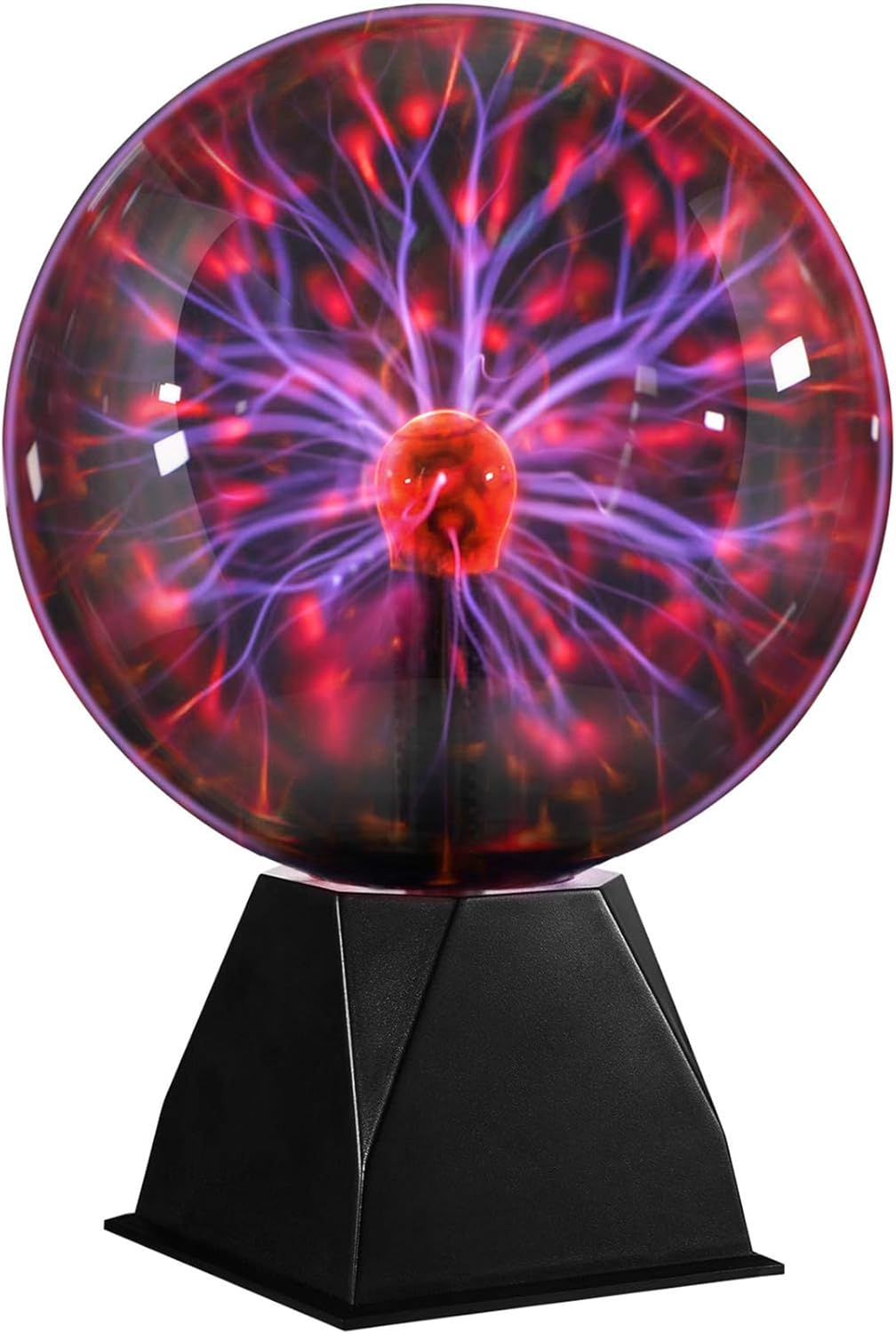 8 Inch Plasma Ball, Plasma Globe Touch & Sound Sensitive Plasma Ball Lamp, Electric Ball Lightning Novelty Light for Parties, Home, Prop, Decoration, Red