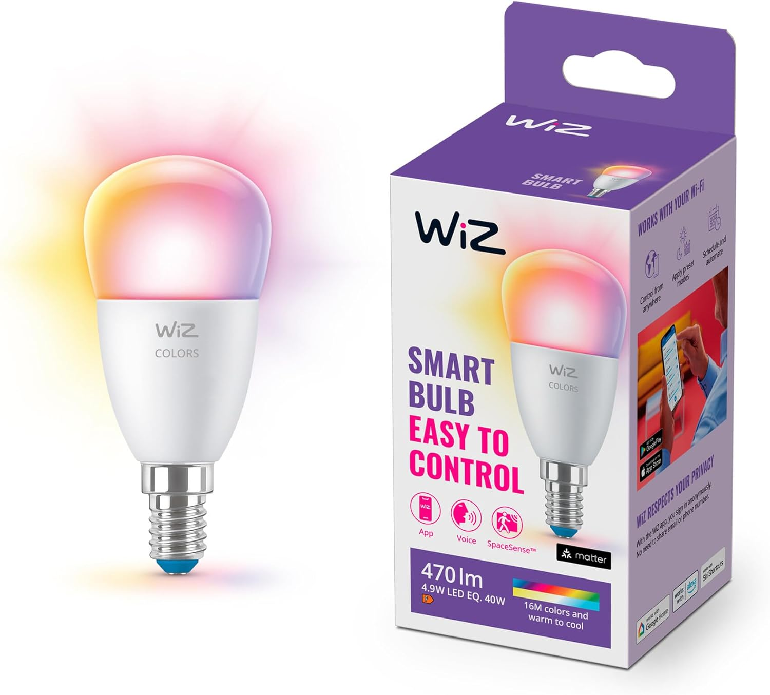 Wiz Color Fancy round P45 E14 Smart LED Bulb