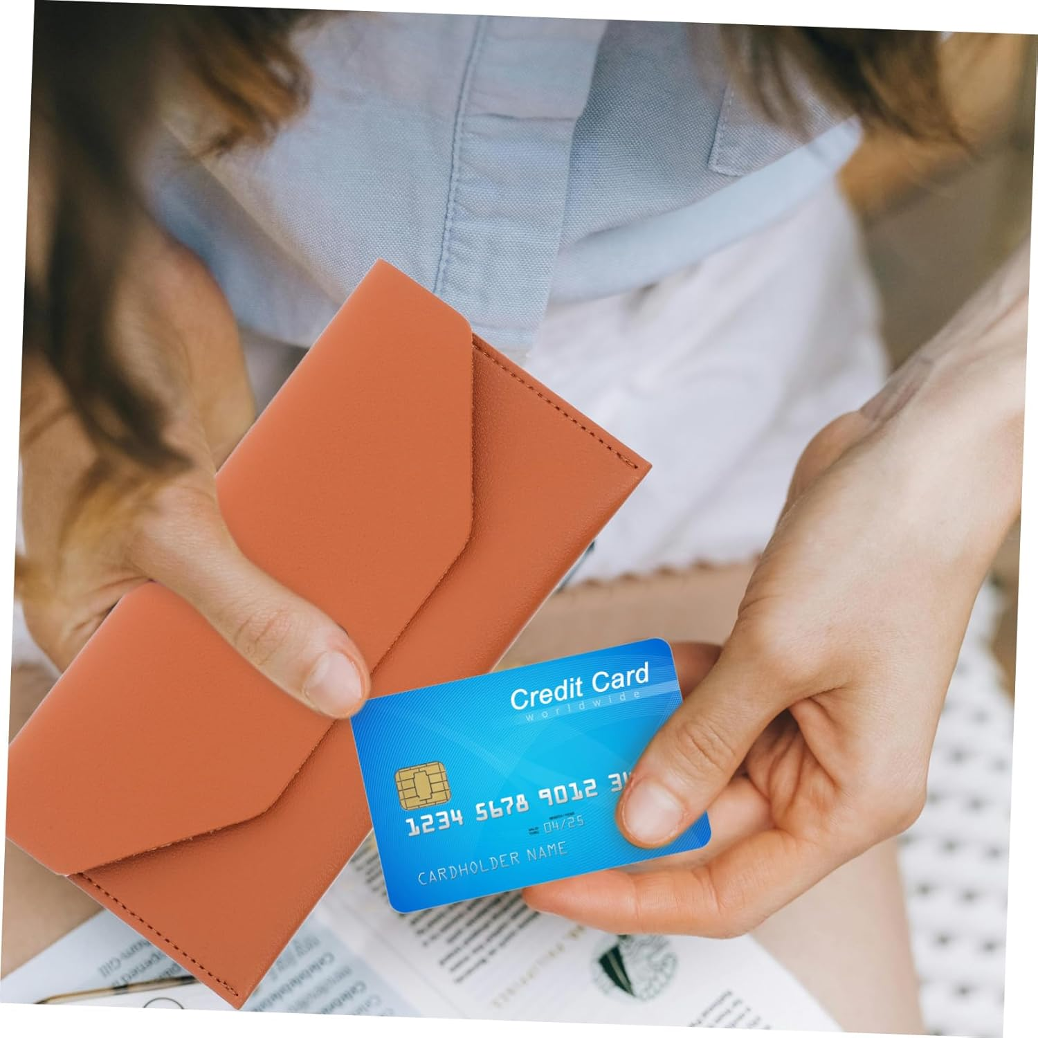 DOITOOL Pu Business Card Holder Wallet Cash Envelopes Bag for Card Organizer Passport Pouch Travel Document Holder - Brown image number 4