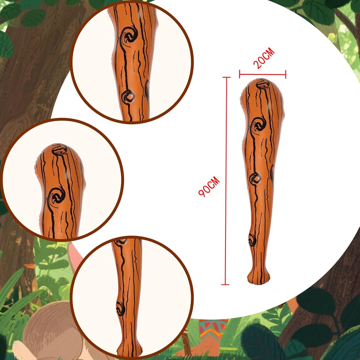 Kuskins 2 Pack Inflatable Caveman Clubs - 35Inch Stone Age Bats for Halloween, Cosplay & Costume Accessories - Adult Cave Man Props, Themed Party Decor, Inflatable Baseball Bat(Brown&Black) image number 2