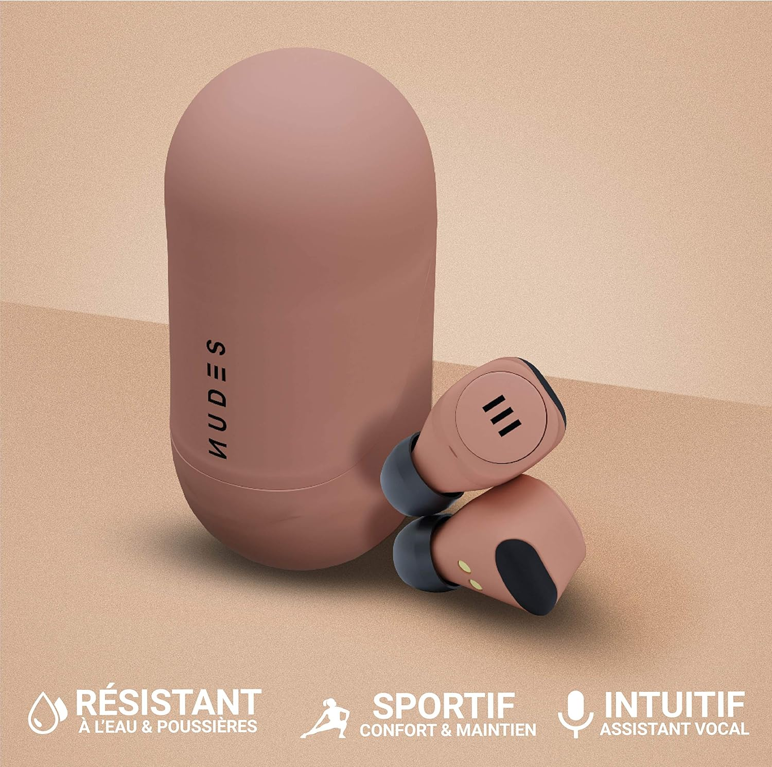 Divacore - Nudes - 100% Wireless Headphones - up to 15 Hours Battery Life - Water Resistance - Touch Screen - Ultra Compact Design - Compatible with Google Assistant and Siri - Crush Coral - Iconic Tan image number 4