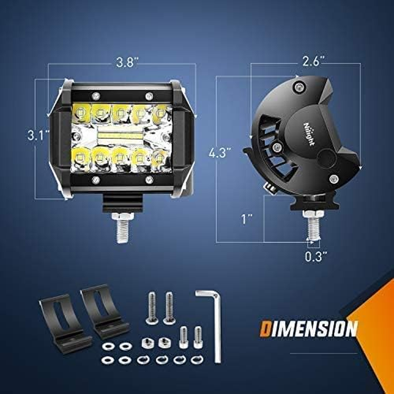 Nilight 2Pcs 4 Inch Led Pods 2.5 Inch Tow Hitch Mounting Brackets LED Backup Reverse Lights Rear Search Led Light Bar with Wiring Harness Kit -2 Leads for SUV Truck Trailer image number 3