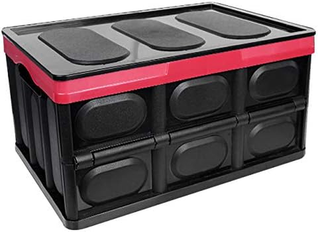 Clever Durable Collapsible Folding Stackable Plastic Crates Storage Container Basket Bins Box with Lids for Outdoor Picnic Camping Cooking Grocery Shopping (Small, Black)