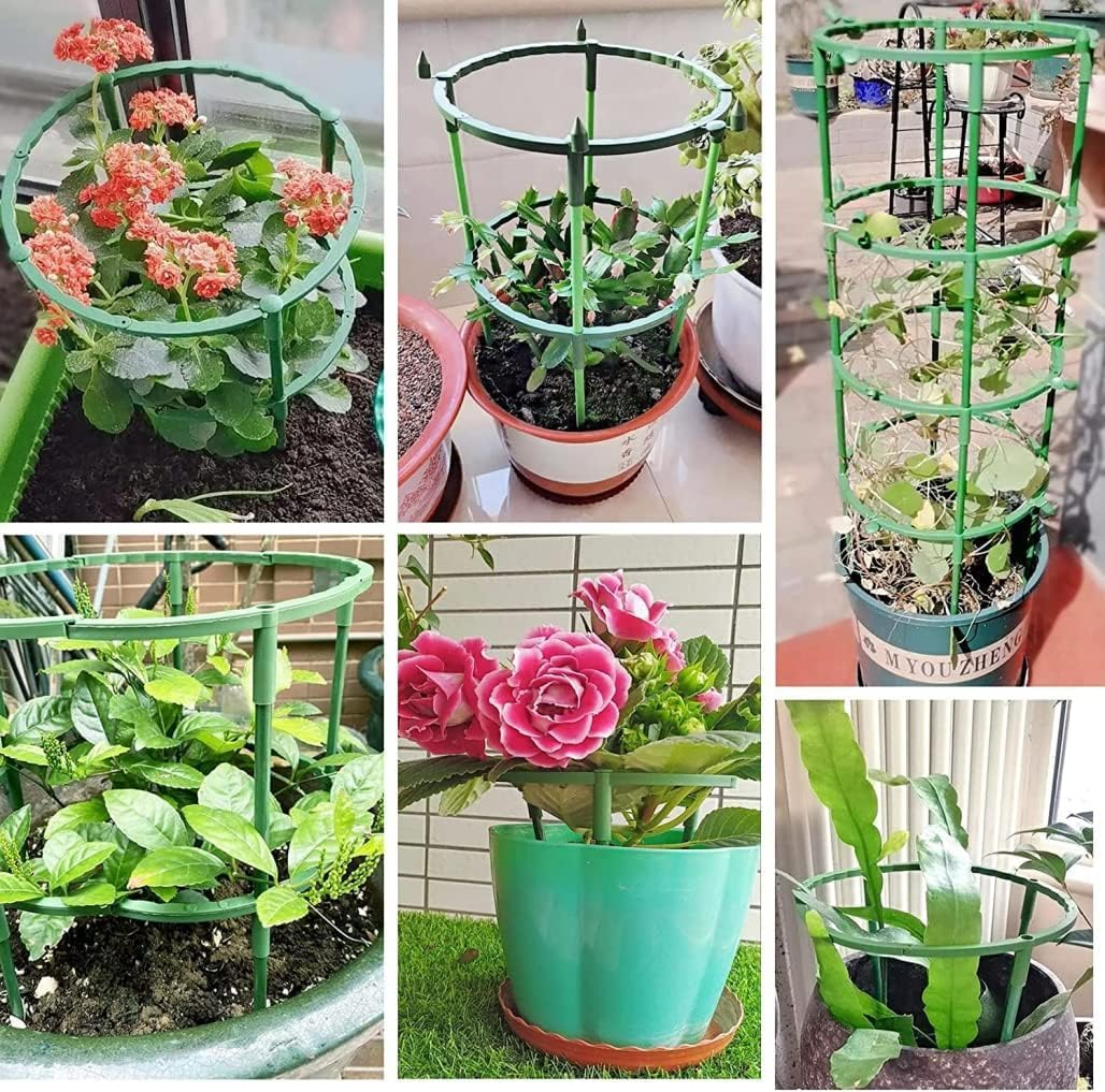 Dolemay 12 Pieces Plant Support Stakes,Half round Plant Support Ring Plastic Plant Cage,Garden Plant Border Support,Green Plant Cage Holder,Flower Pot Climbing Trellis for Vegetables Potted Plant image number 4