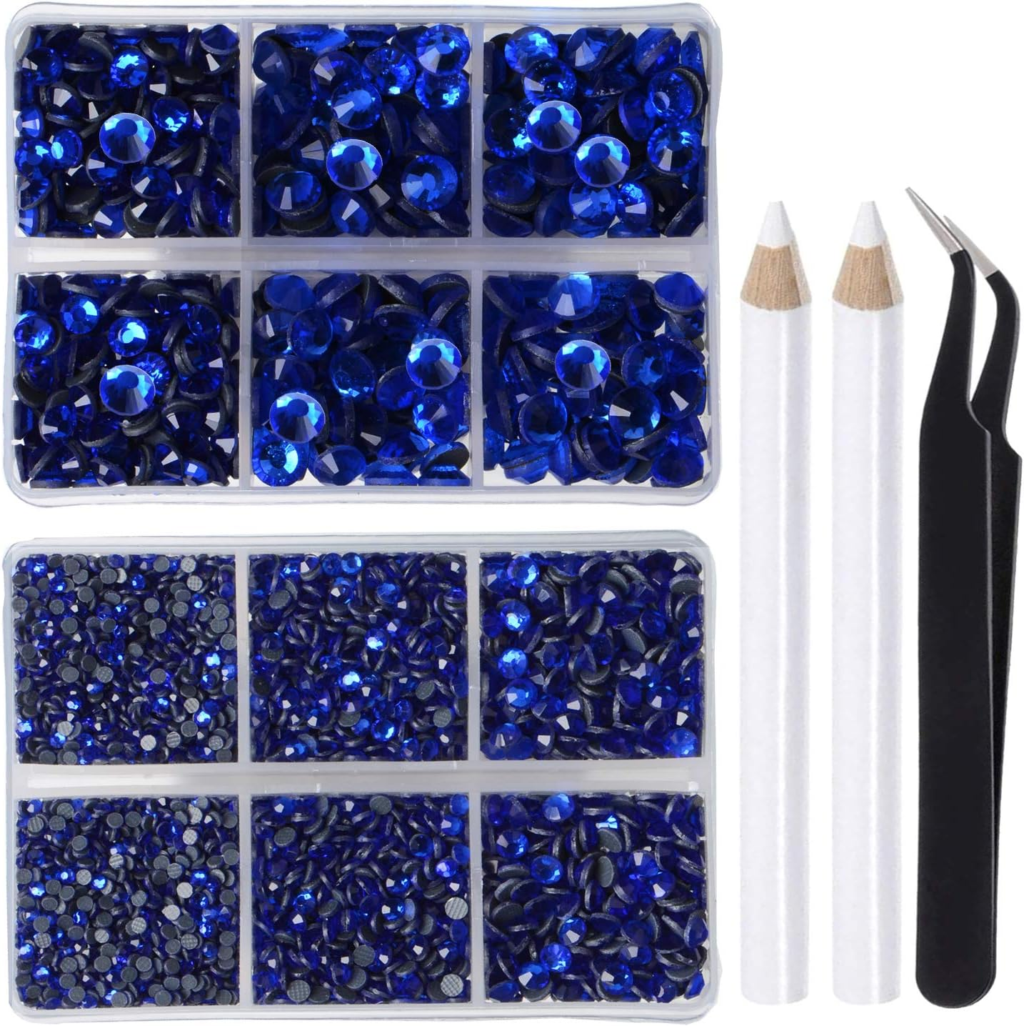 Lpbeads 6400 Pieces Hotfix Rhinestones Sapphire Flat Back 5 Mixed Sizes Crystal round Glass Gems with Tweezers and Picking Rhinestones Pen image number 1