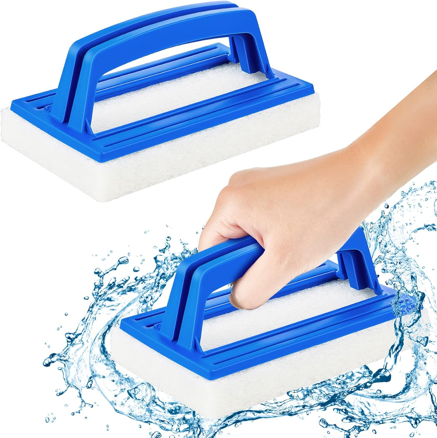 2 Pcs Sponge Swimming Pool Brush Hand Held Bath Scrubber Brush Kitchen Cleaning Tools Tile Brush Scrub Sponges for Shower Bathroom Wall image number 5