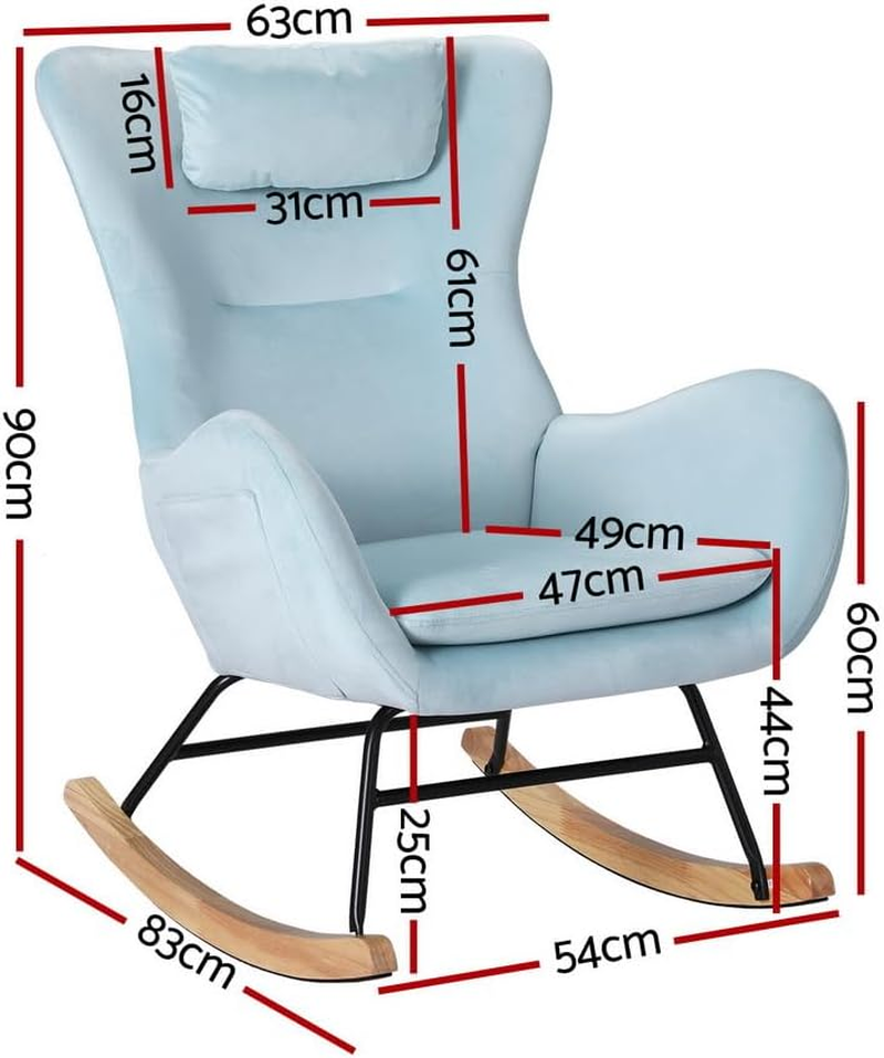 Artiss Rocking Chair Armchair Recliner Chairs Lounge Dining Nursing Seat Reading Seating Chaise Lounges Home Living Room Bedroom Furniture, Blue Teddy Fabric, with 2 Rubberwood Legs image number 5