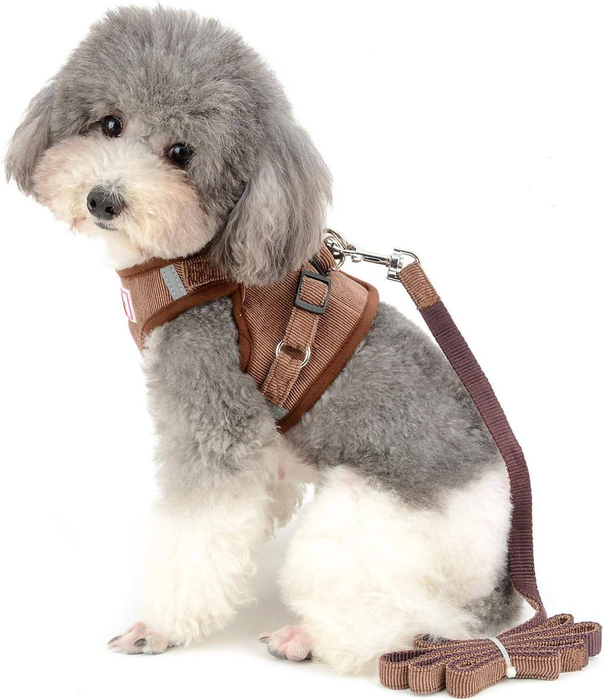 ZUNEA Small Dog Harness and Lead Sets No Pull Adjustable Reflective Step-In Soft Mesh Corduroy Vest Harnesses for Boy Girl Pet Dogs Puppy Chihuahua Cats Brown M image number 5