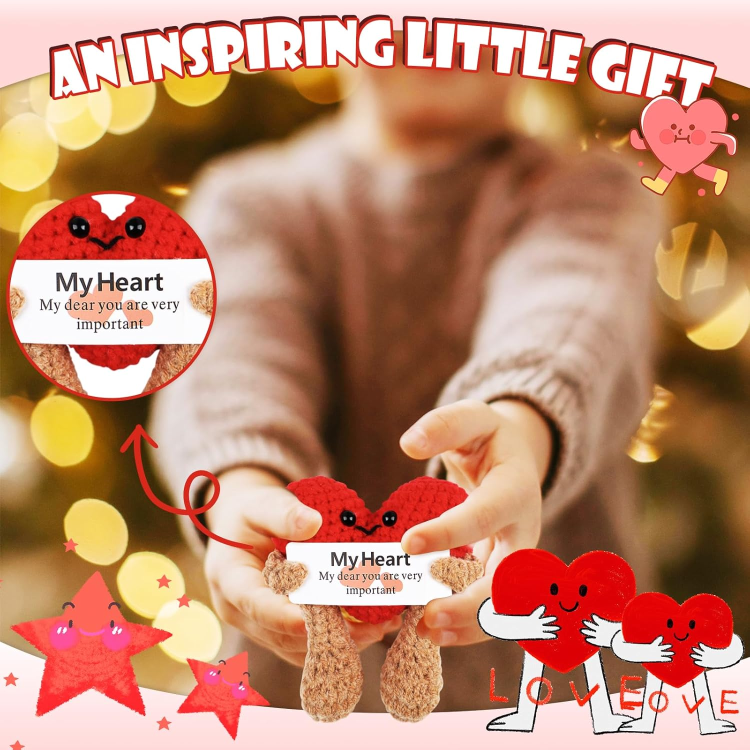 Positive Heart,Geeric Mini Funny Positive Doll+Base Knitted Ornaments Doll Handmade Decoration Positive Card Inspirational Potato Gifts Creative for Christmas New Year Souvenirs Party Decor image number 5