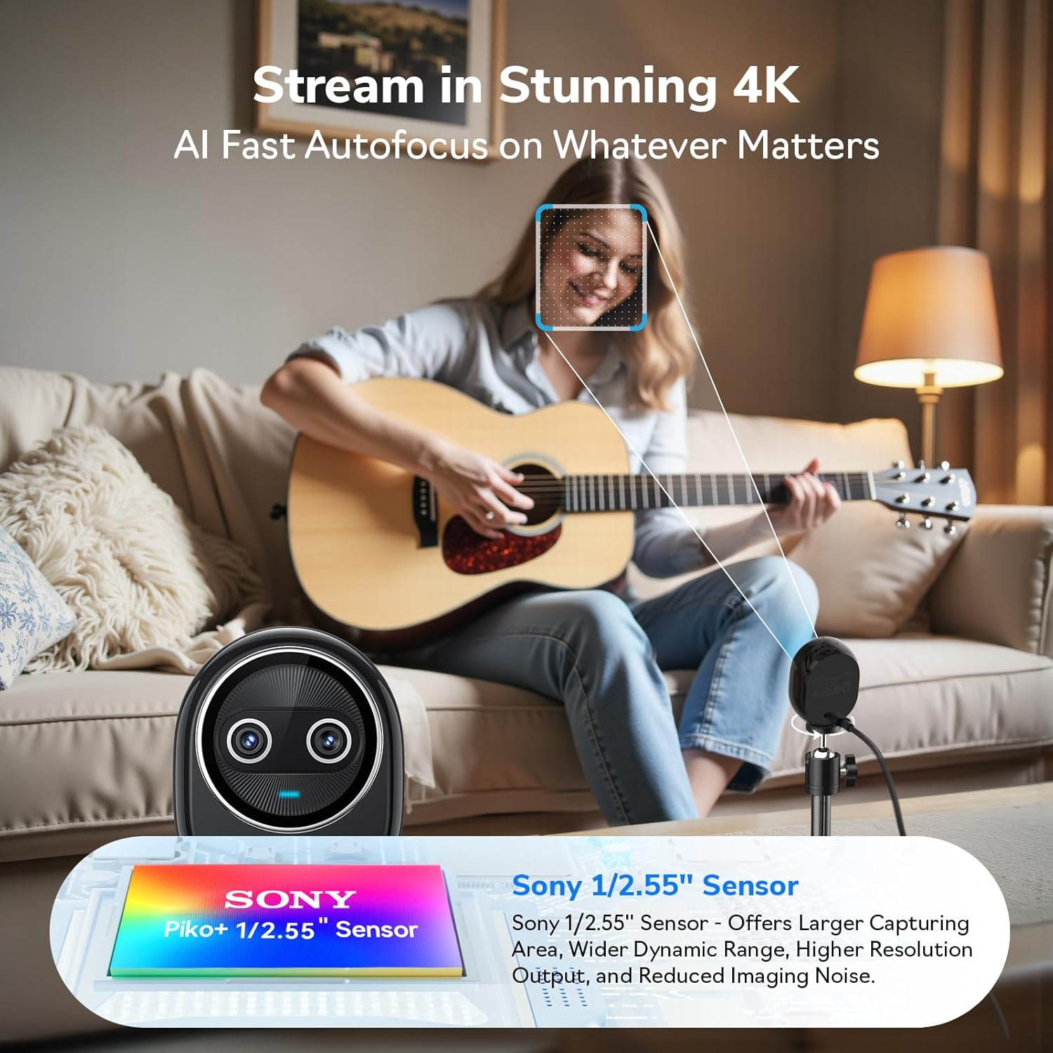 EMEET Piko+ Webcam 4K, World&rsquo;S 1St Dual-Camera Ai-Powered 4K Camera, 1/2.55'' Sony Sensor, 3 Mics&3 Sound Modes, Panda Magnetic Privacy Cover, USB C-C&C-A, Ideal for Livestreamers and Content Creators image number 1