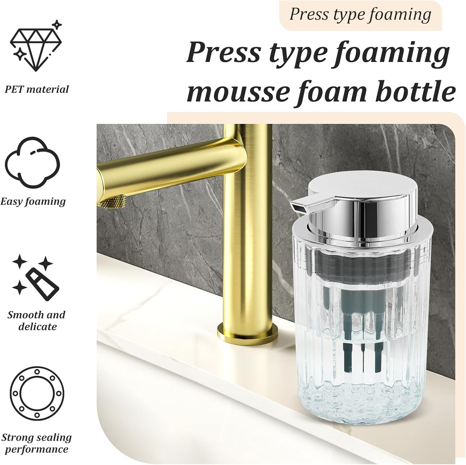Foaming Hand Soap Dispenser, Clear Soap Foaming Dispenser, Refillable Pump, Delicate Pump Bottle Container, for Essential Oil Shampoo Dish Soap, for Kitchen Bathroom Hotel image number 1