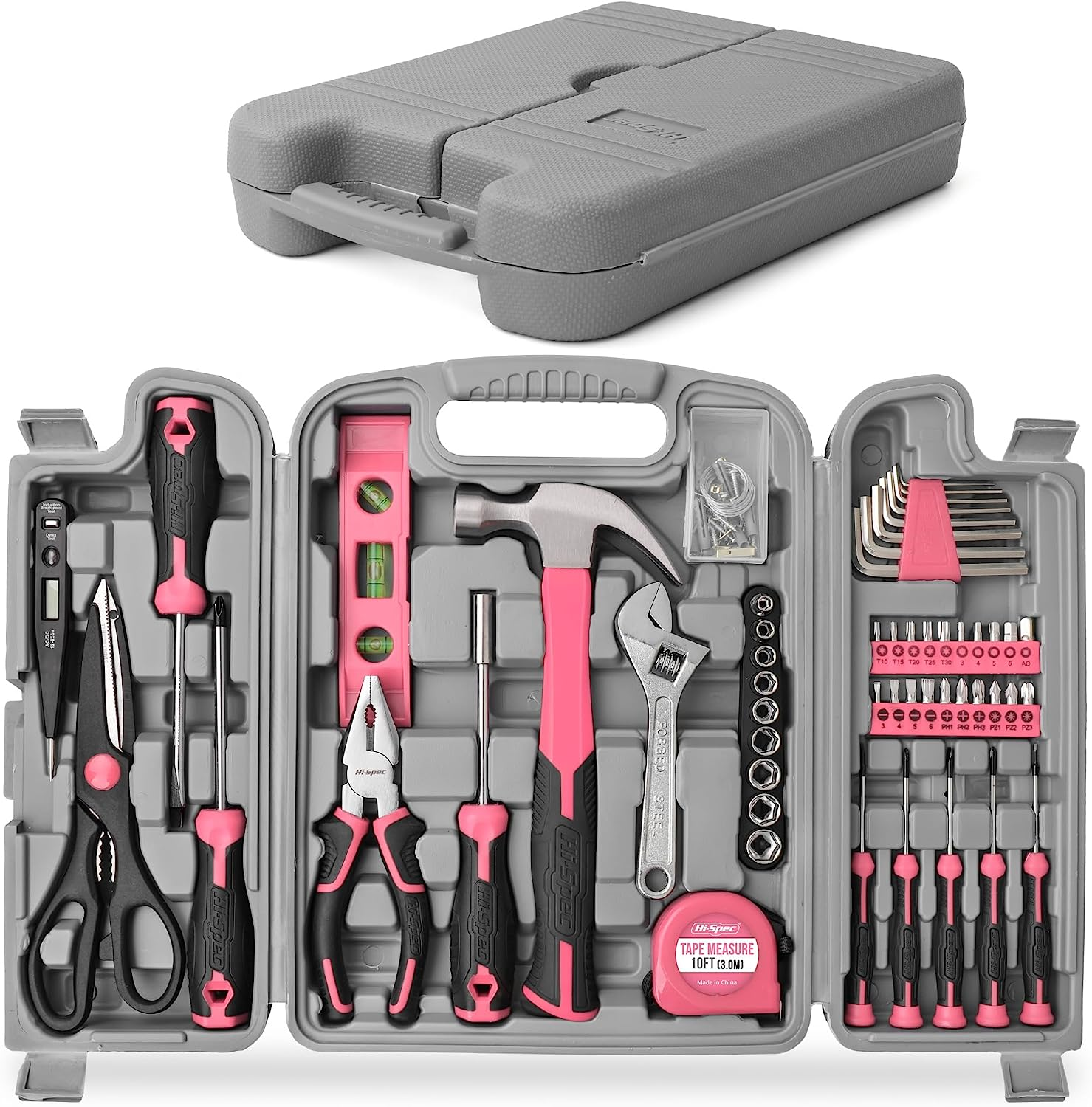 Hi-Spec 24Pc Pink Household Toolkit for Women. Small DIY Mini Toolset of Starter Basic Ladies Tools for Home & Office with Tool Box
